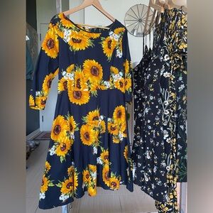 Sunflower Print Women's Dress XXL
